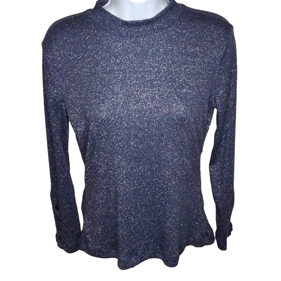Violets & Roses blue sparkly mock neck long sleeve blouse, size PS, NWT - Picture 2 of 9